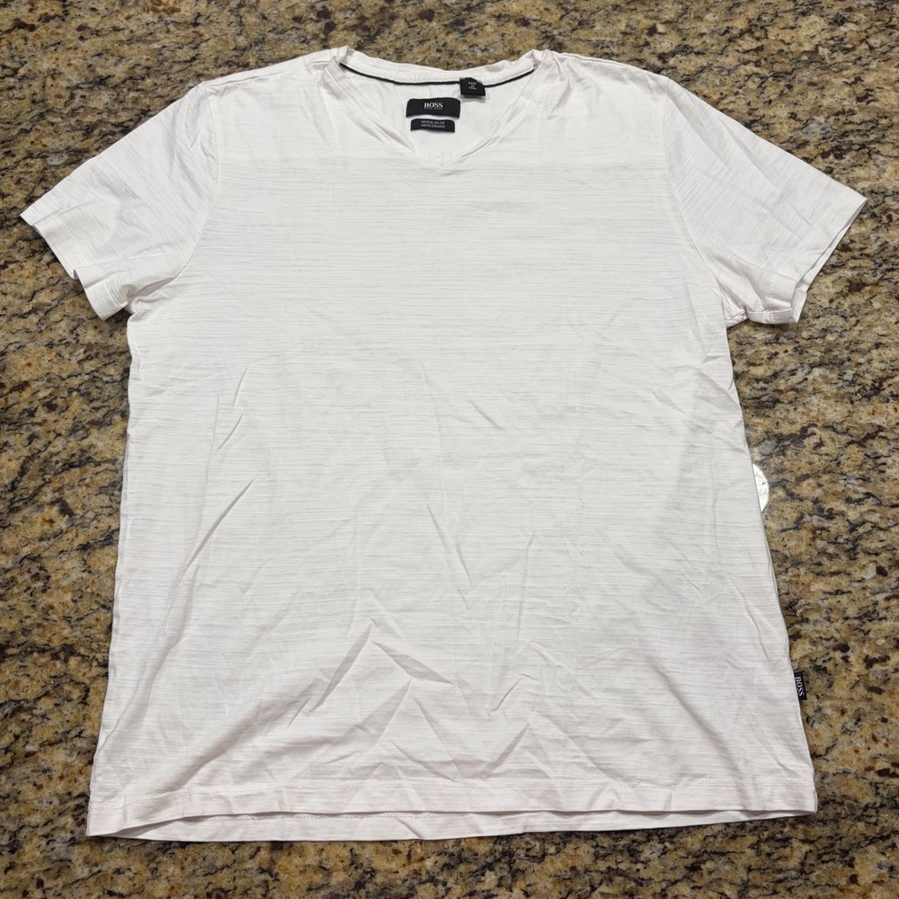 Hugo Boss White V-Neck Mercerised Cotton Regular Fit T-Shirt Mens Size L ws